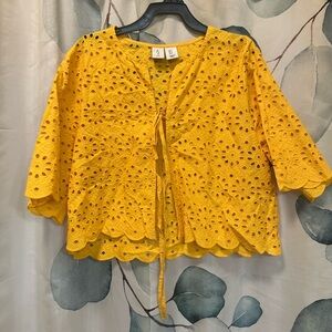 Joie Yellow Eyelet Tie  Blouse